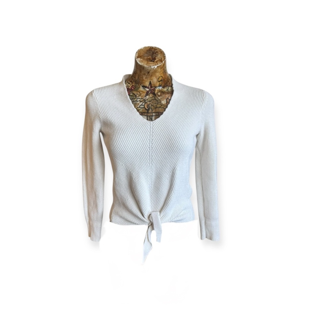 MOTH Anthropologie sweater top cream tie front long sleeve XS some piling